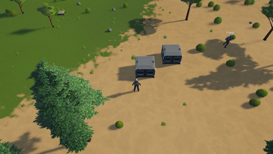 Two engineers in the same world beside their storage boxes